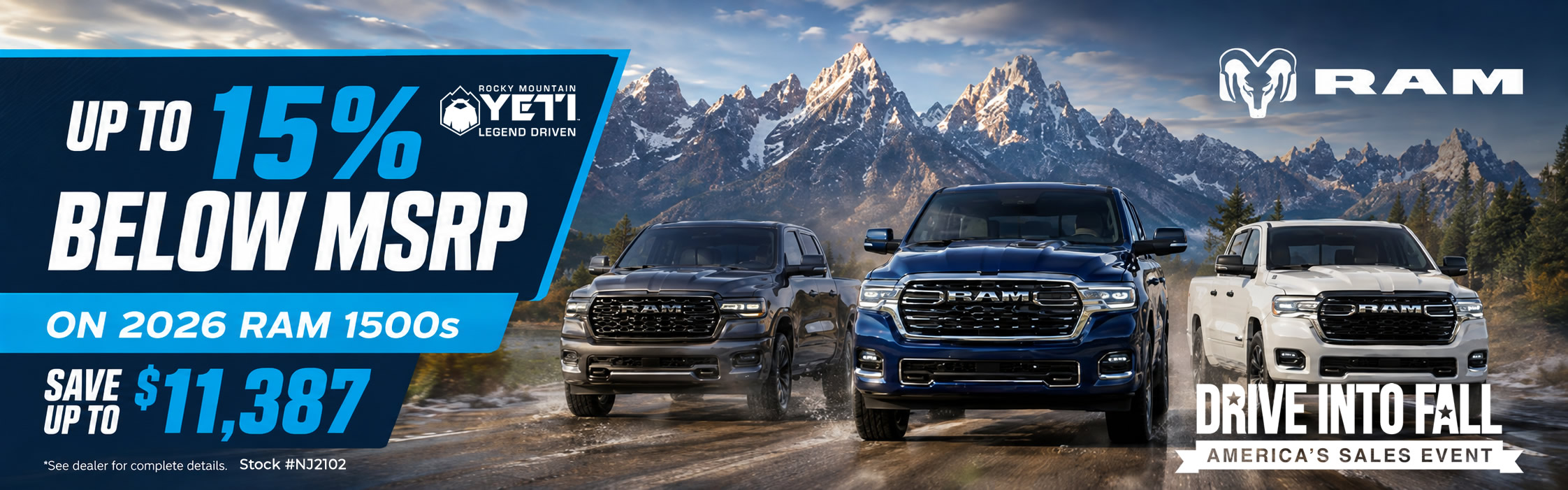 Up to 15% below MSRP on 2026 RAM 1500s.